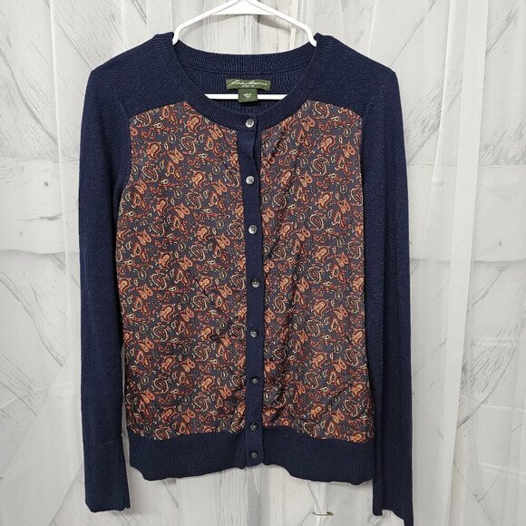 Eddie Bauer Navy and Orange Paisley Cardigan - Picture 8 of 12